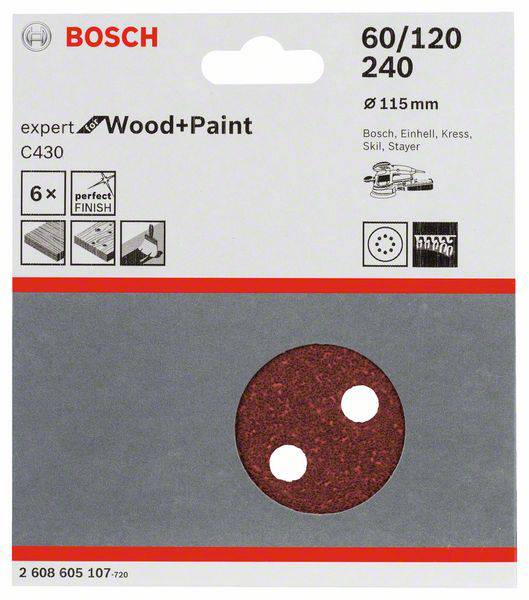 Bosch Accessories Best for Wood 2608605107 Exzenterschleifpapier-Set mit Klett, gelocht Körnung (num) 60, 120, 240 (Ø) 115mm 1 Set