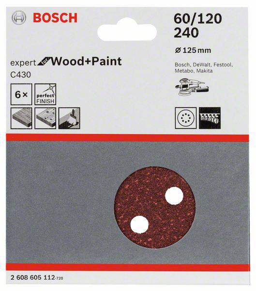 Bosch Accessories Best for Wood 2608605112 Exzenterschleifpapier-Set mit Klett, gelocht Körnung (num) 60, 120, 240 (Ø) 125mm 1 Set