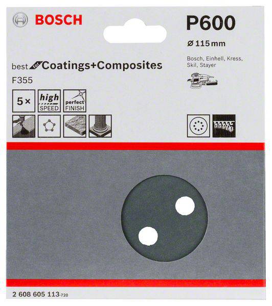 Bosch Accessories Best for Stone 2608605113 Exzenterschleifpapier mit Klett, gelocht Körnung (num) 600 (Ø) 115mm 5St.