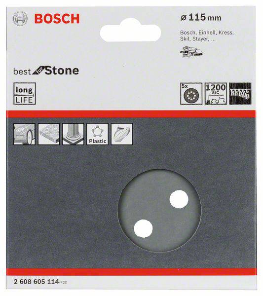 Bosch Accessories Best for Stone 2608605114 Exzenterschleifpapier mit Klett, gelocht Körnung (num) 1200 (Ø) 115mm 5St.