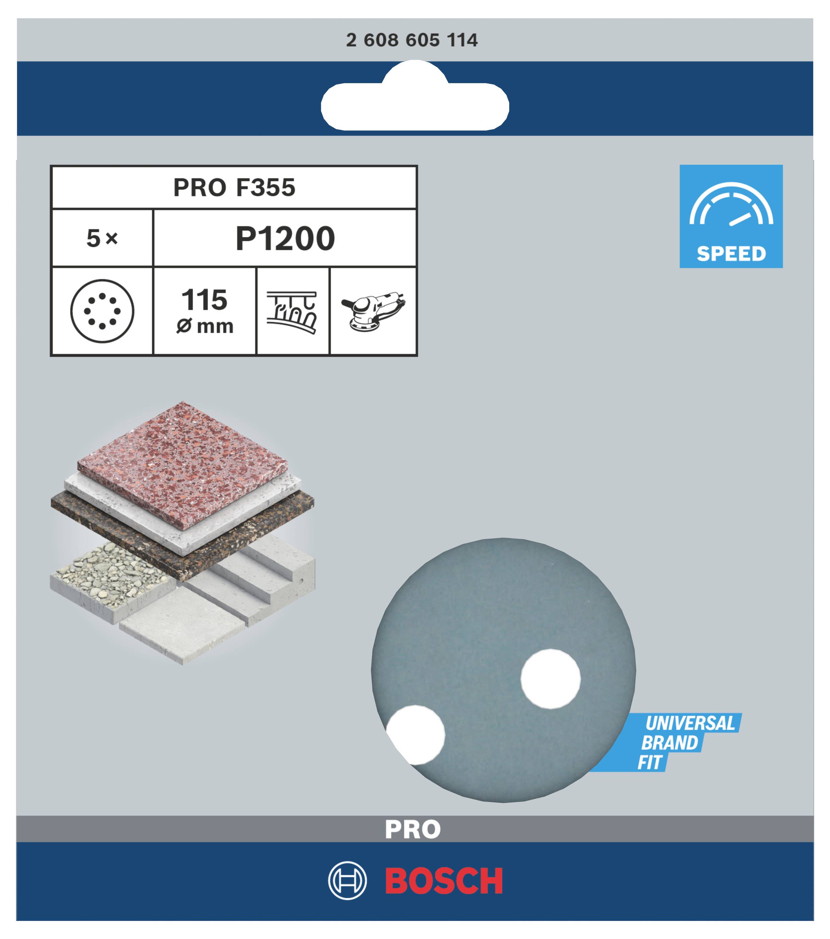 Bosch Accessories Best for Stone 2608605114 Exzenterschleifpapier mit Klett, gelocht Körnung (num) 1200 (Ø) 115mm 5St.