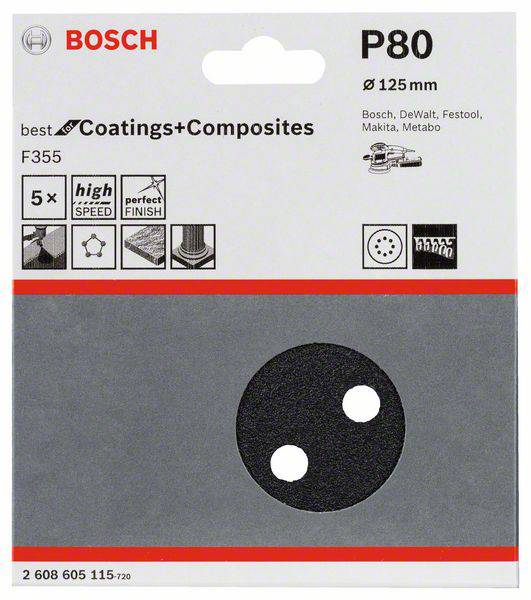 Bosch Accessories Best for Stone 2608605115 Exzenterschleifpapier mit Klett, gelocht Körnung (num) 80 (Ø) 125mm 5St.