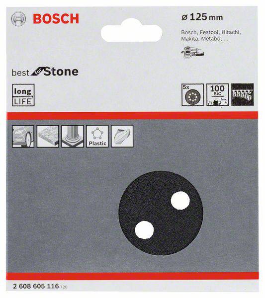 Bosch Accessories Best for Stone 2608605116 Exzenterschleifpapier mit Klett, gelocht Körnung (num) 100 (Ø) 125mm 5St.