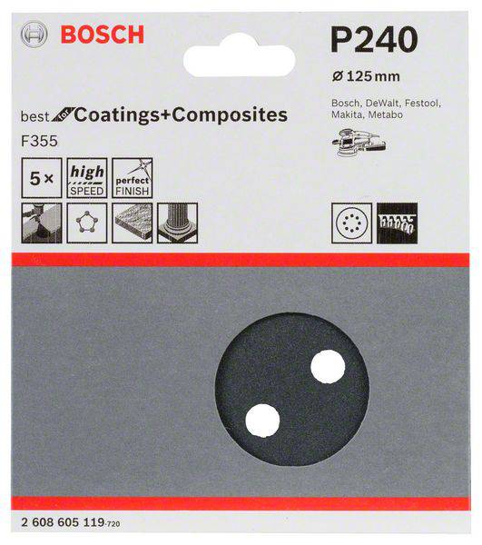 Bosch Accessories Best for Stone 2608605119 Exzenterschleifpapier mit Klett, gelocht Körnung (num) 240 (Ø) 125mm 5St.