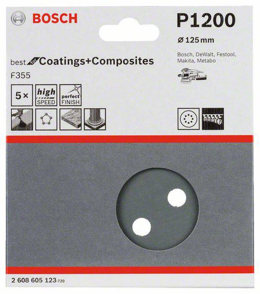 Bosch Accessories Best for Stone 2608605123 Exzenterschleifpapier mit Klett, gelocht Körnung (num) 1200 (Ø) 125mm 5St.