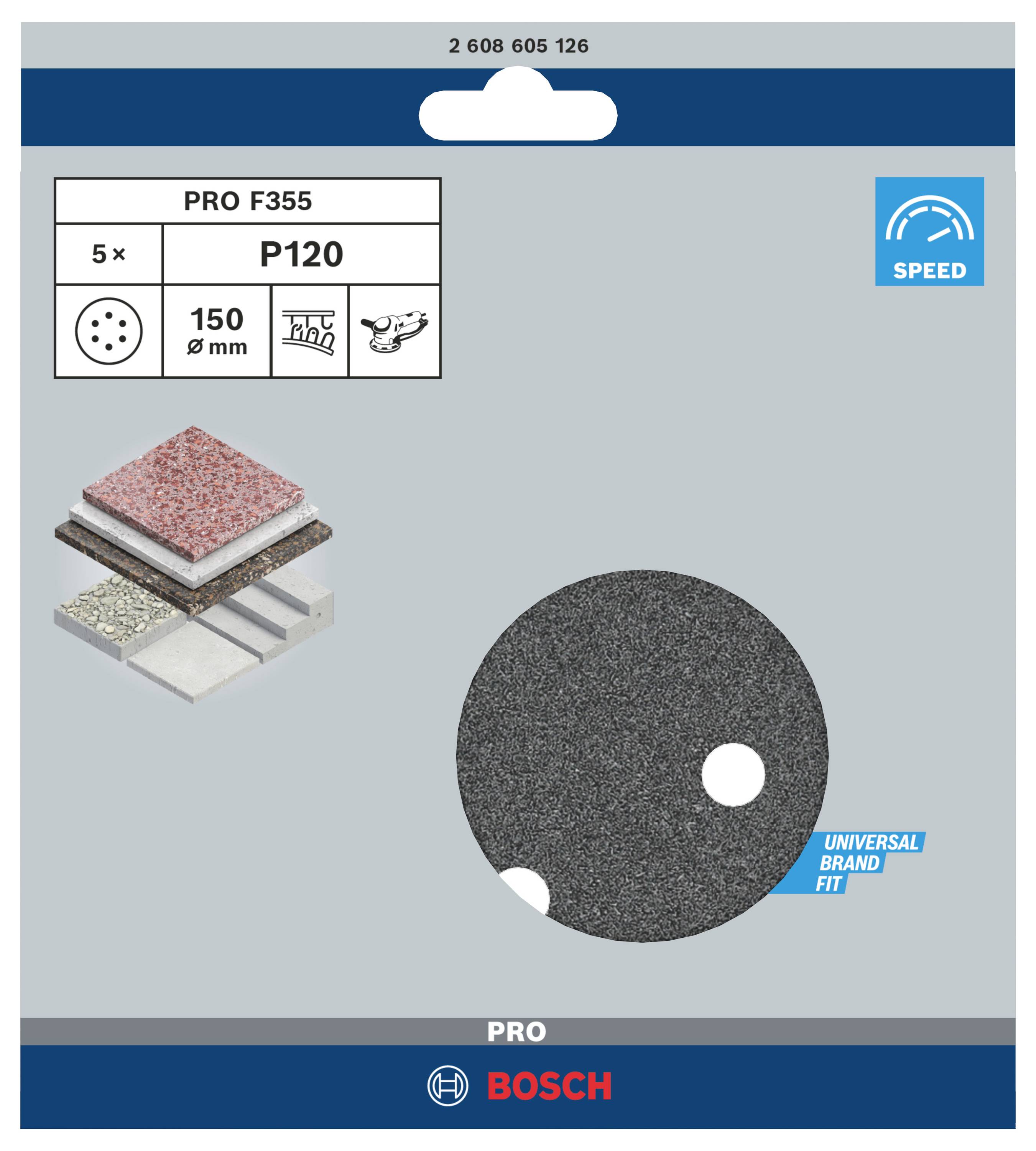 Bosch Accessories Best for Stone 2608605126 Exzenterschleifpapier mit Klett, gelocht Körnung (num) 120 (Ø) 150mm 5St.