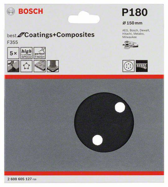 Bosch Accessories Best for Stone 2608605127 Exzenterschleifpapier mit Klett, gelocht Körnung (num) 180 (Ø) 150mm 5St.
