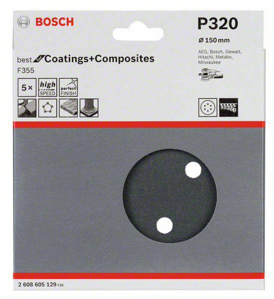 Bosch Accessories Best for Stone 2608605129 Exzenterschleifpapier mit Klett, gelocht Körnung (num) 320 (Ø) 150mm 5St.