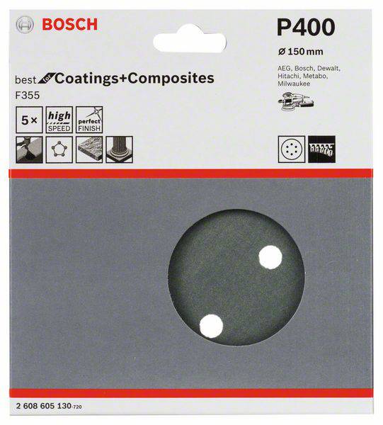 Bosch Accessories Best for Stone 2608605130 Exzenterschleifpapier mit Klett, gelocht Körnung (num) 400 (Ø) 150mm 5St.