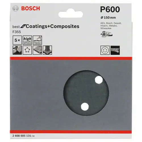 Bosch Accessories Best for Stone 2608605131 Exzenterschleifpapier mit Klett, gelocht Körnung (num) 600 (Ø) 150mm 5St. Bosch Accessories Best for Stone 2608605131 Exzenterschleifpapier mit Klett, gelocht Körnung (num) 600 (Ø) 150mm 5St.