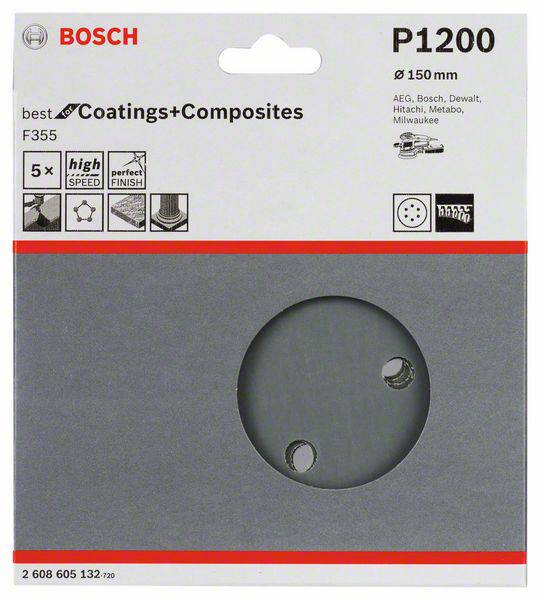 Bosch Accessories Best for Stone 2608605132 Exzenterschleifpapier mit Klett, gelocht Körnung (num) 1200 (Ø) 150mm 5St.