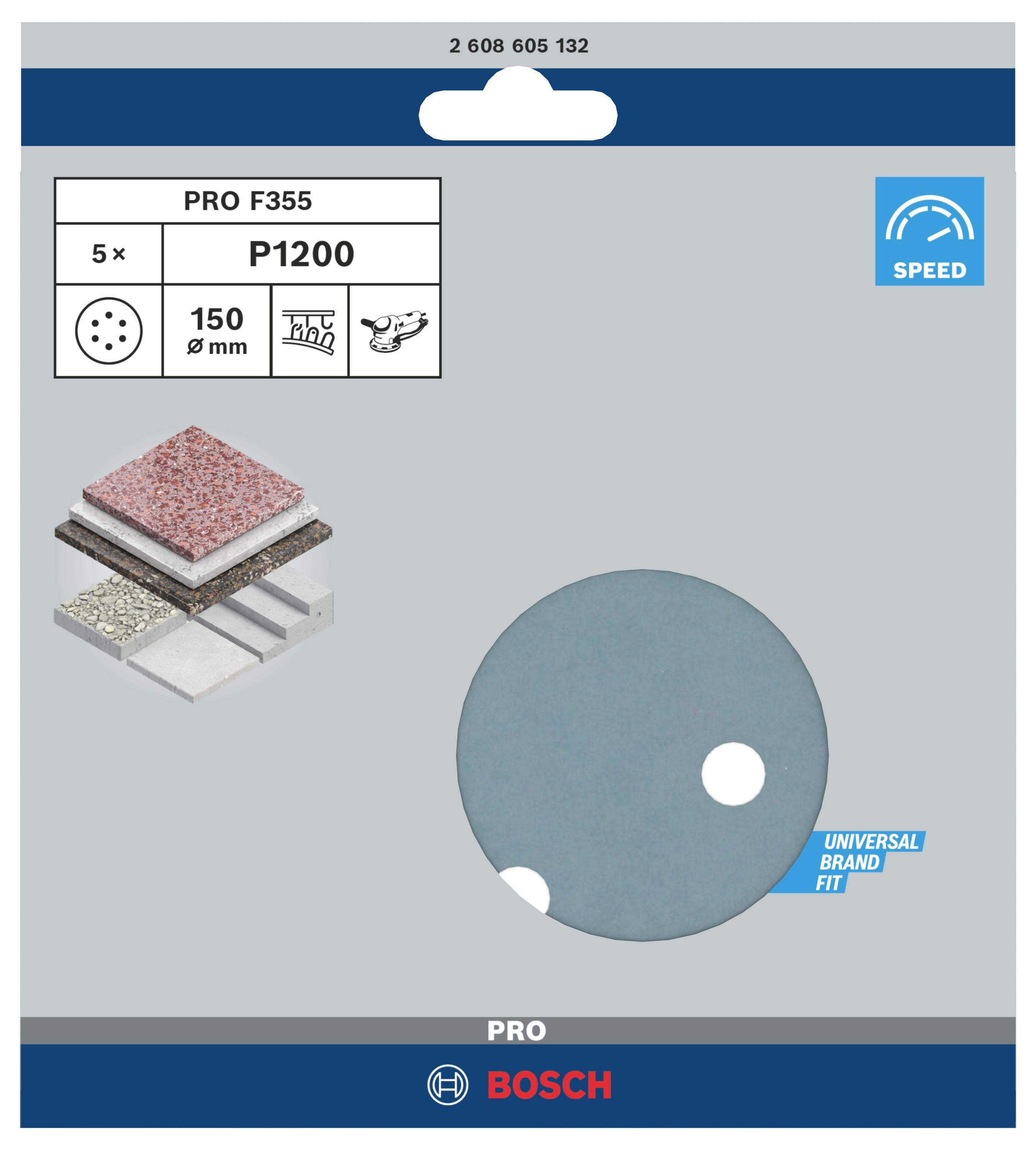 Bosch Accessories Best for Stone 2608605132 Exzenterschleifpapier mit Klett, gelocht Körnung (num) 1200 (Ø) 150mm 5St.