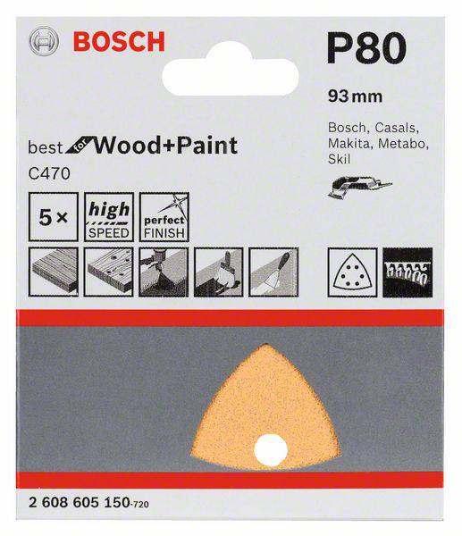 Bosch Accessories Best for Wood 2608605150 Deltaschleifpapier mit Klett, gelocht Körnung num 80 Eck