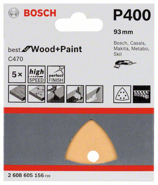 Bosch Accessories Best for Wood 2608605156 Deltaschleifpapier mit Klett, gelocht Körnung (num) 400 Eckmaß 93 mm 5 St.