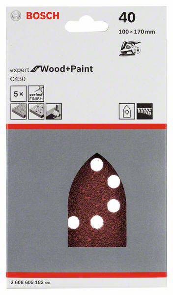 Bosch Accessories 2608605182 Multischleifpapier mit Klett, gelocht Körnung (num) 40 (L x B) 170mm x 100mm 5St.