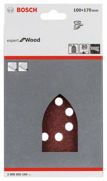 Bosch Accessories 2608605184 Multischleifpapier mit Klett, gelocht Körnung (num) 80 (L x B) 170mm x 100mm 5St.