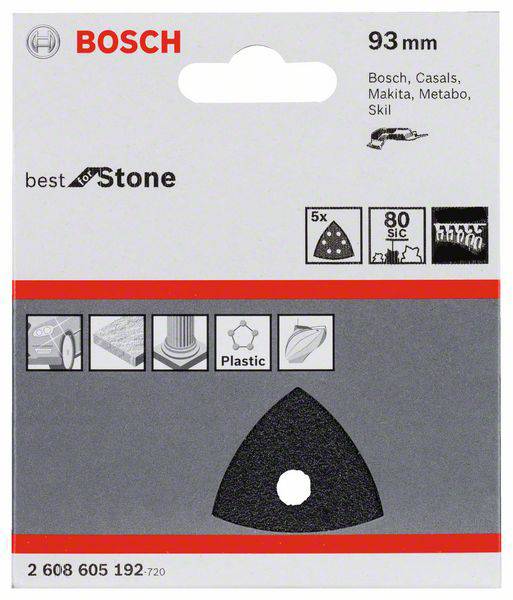 Bosch Accessories Best for Stone 2608605192 Deltaschleifpapier mit Klett, gelocht Körnung (num) 80 Eckmaß 93mm 5St.