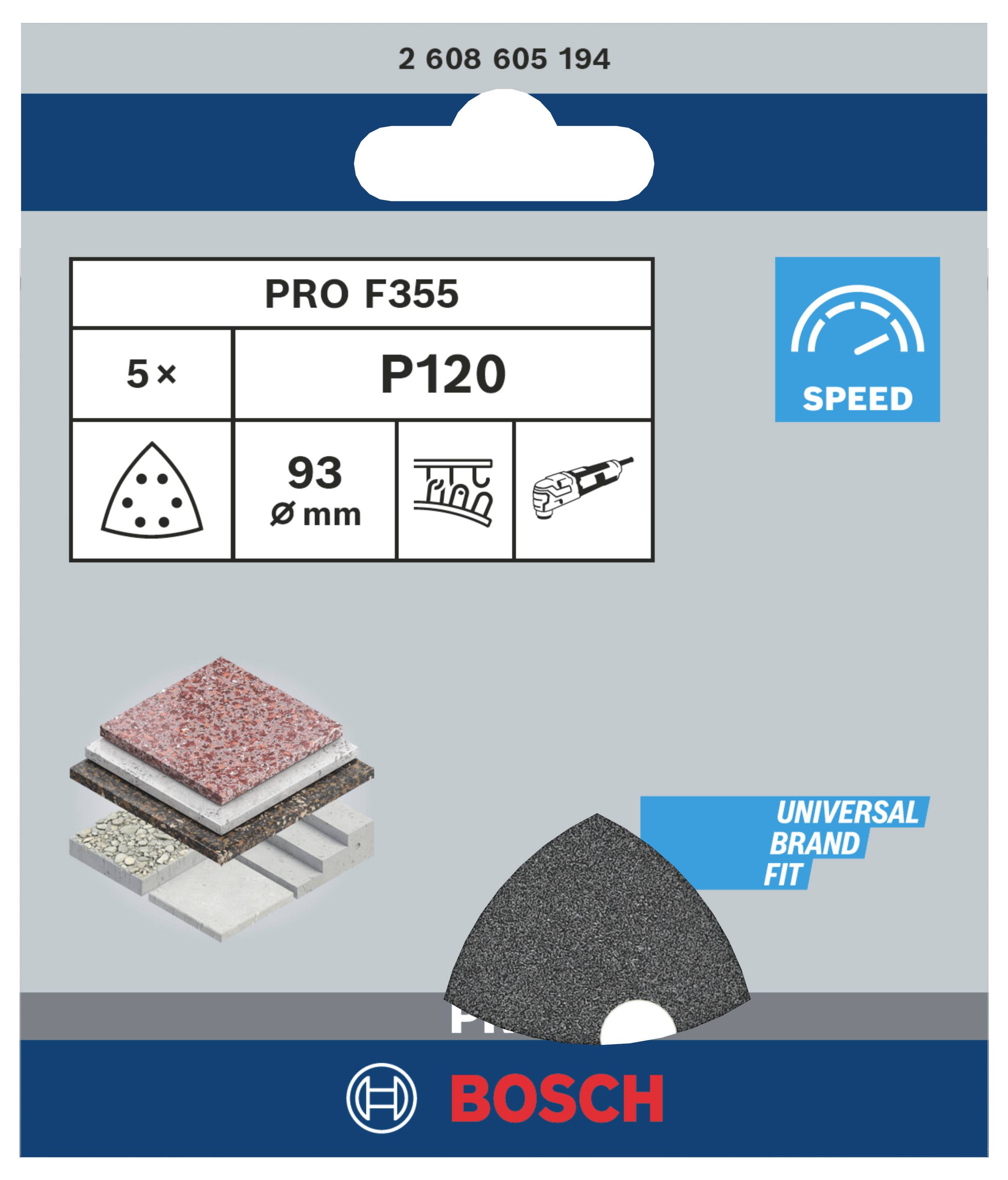 Bosch Accessories Best for Stone 2608605194 Deltaschleifpapier mit Klett, gelocht Körnung (num) 120 Eckmaß 93mm 5St.