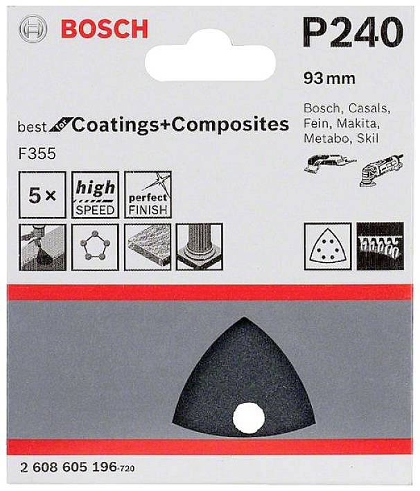 Bosch Accessories Best for Stone 2608605196 Deltaschleifpapier mit Klett, gelocht Körnung (num) 240 Eckmaß 93mm 5St.