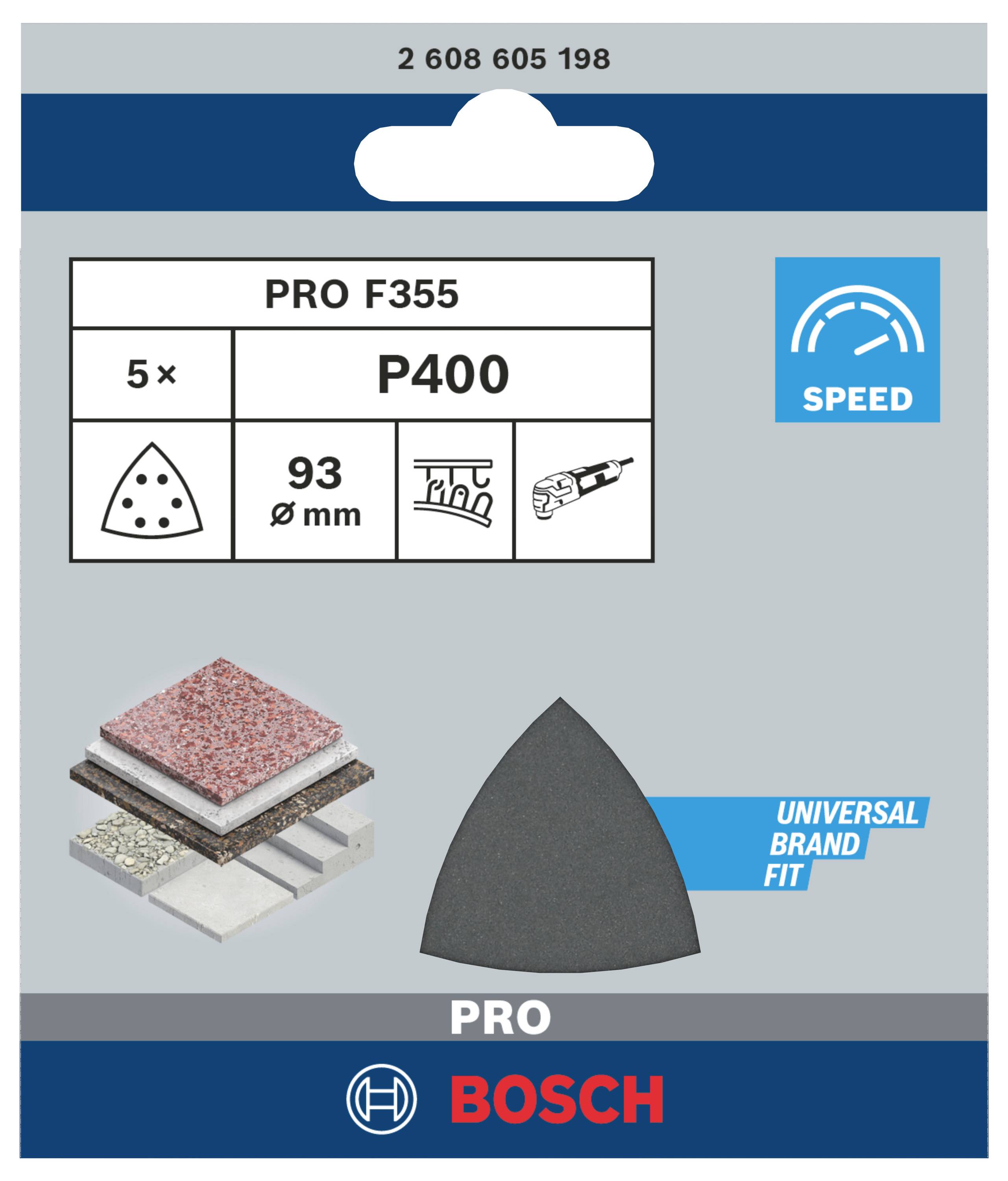 Bosch Accessories Best for Stone 2608605198 Deltaschleifpapier mit Klett, gelocht Körnung (num) 400 Eckmaß 93mm 5St.