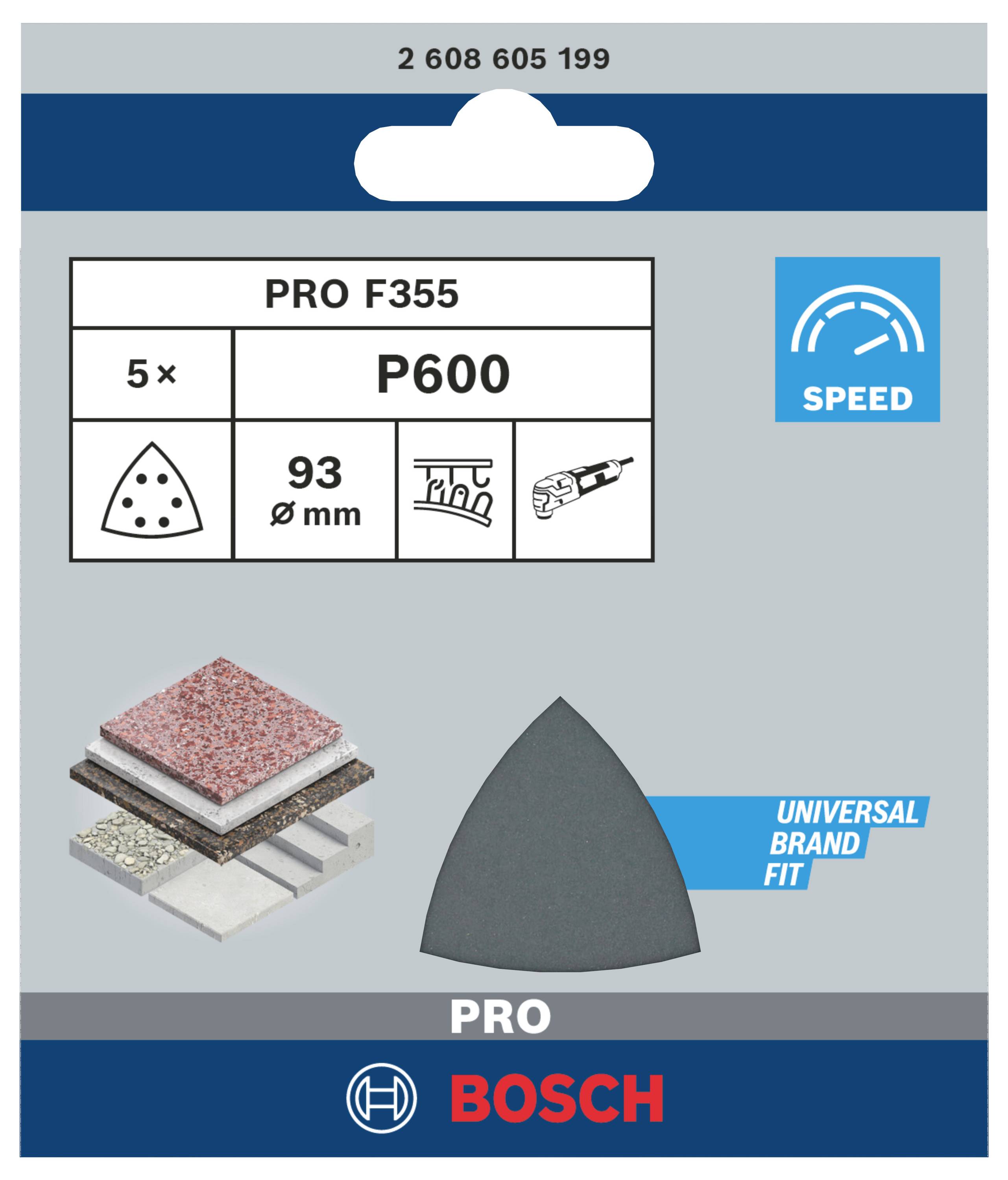 Bosch Accessories Best for Stone 2608605199 Deltaschleifpapier mit Klett, gelocht Körnung (num) 600 Eckmaß 93mm 5St.