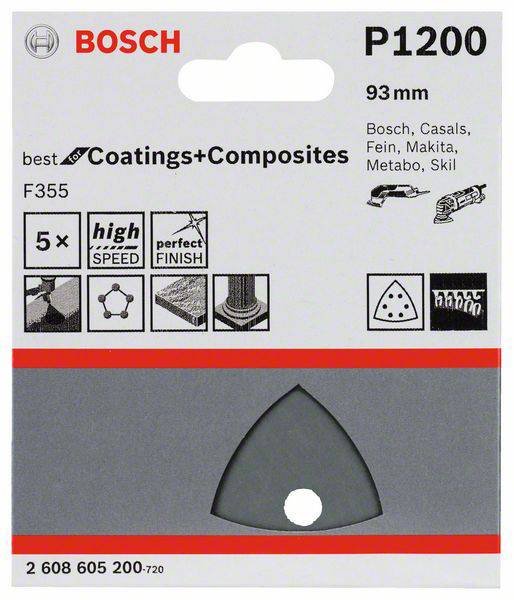 Bosch Accessories Best for Stone 2608605200 Deltaschleifpapier mit Klett, gelocht Körnung (num) 1200 Eckmaß 93mm 5St.
