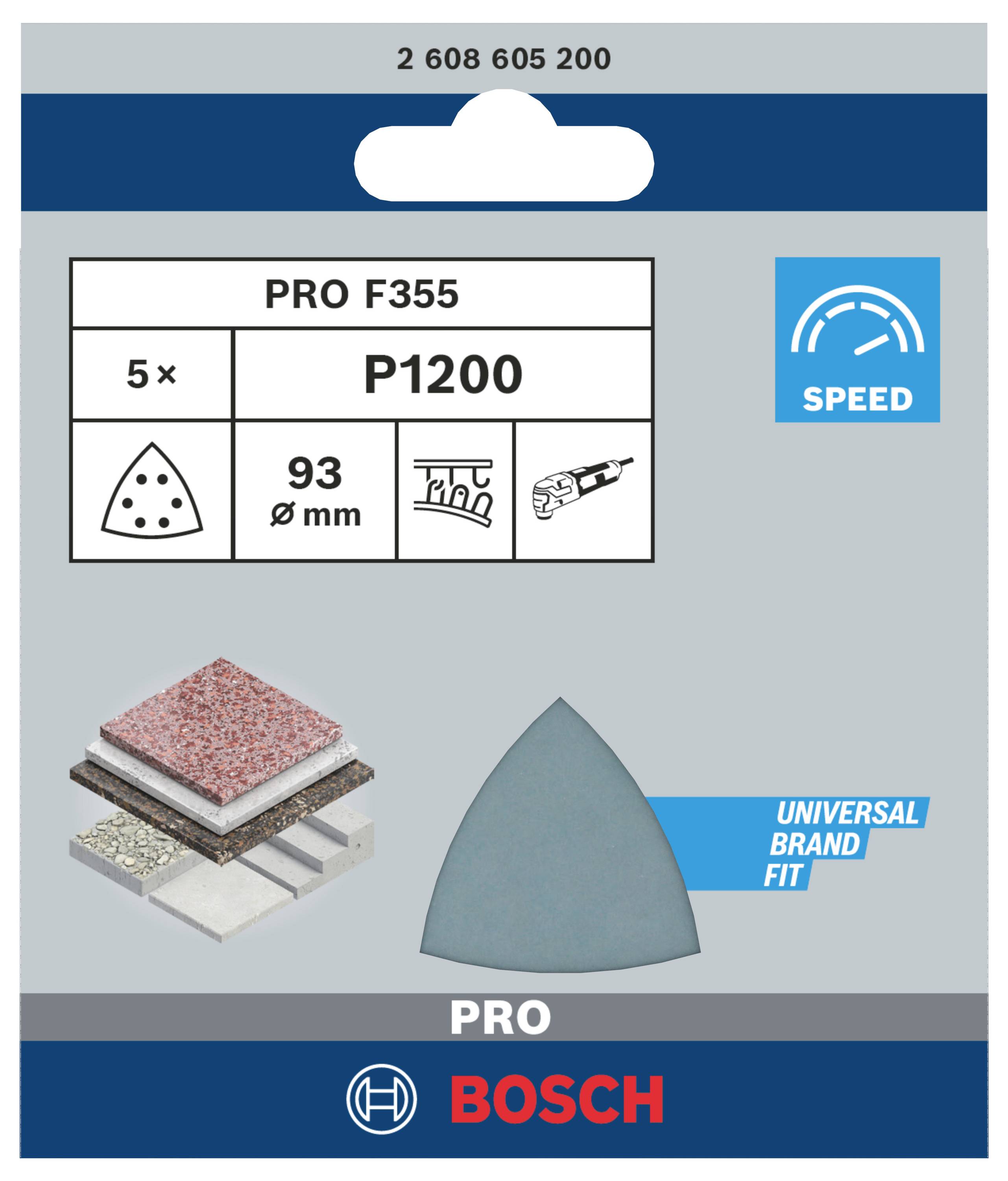 Bosch Accessories Best for Stone 2608605200 Deltaschleifpapier mit Klett, gelocht Körnung (num) 1200 Eckmaß 93mm 5St.
