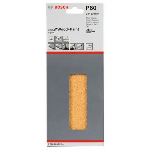 Bosch Accessories Best for Wood 2608605226 Schwingschleifpapier gelocht Körnung 60  (L x B) 230 mm x 93 mm 10 St. Bosch Accessories Best for Wood 2608605226 Schwingschleifpapier gelocht Körnung 60  (L x B) 230 mm x 93 mm 10 St.