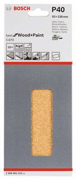 Bosch Accessories Best for Wood 2608605232 Schwingschleifpapier ungelocht Körnung 40  (L x B) 230 mm x 93 mm 10 St.