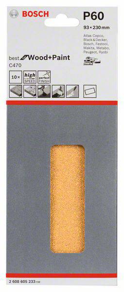 Bosch Accessories Best for Wood 2608605233 Schwingschleifpapier ungelocht Körnung num 60 (L x B) 230mm x 93mm 10St.