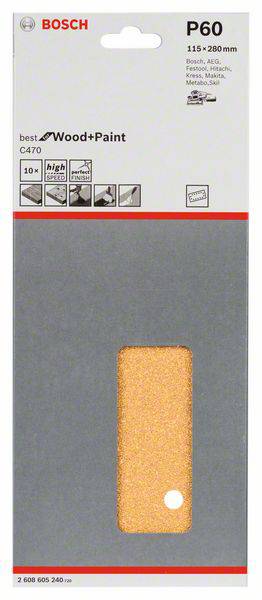 Bosch Accessories Best for Wood 2608605240 Schwingschleifpapier gelocht Körnung 60  (L x B) 280 mm x 115 mm 10 St.