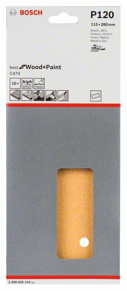 Bosch Accessories Best for Wood 2608605242 Schwingschleifpapier gelocht Körnung num 120 (L x B) 280mm x 115mm 10St.