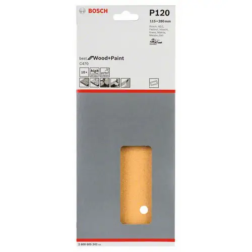 Bosch Accessories Best for Wood 2608605242 Schwingschleifpapier gelocht Körnung num 120 (L x B) 280mm x 115mm 10St. Bosch Accessories Best for Wood 2608605242 Schwingschleifpapier gelocht Körnung num 120 (L x B) 280mm x 115mm 10St.
