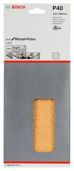 Bosch Accessories Best for Wood 2608605246 Schwingschleifpapier ungelocht Körnung 40 (L x B) 280mm x 115mm 10St.