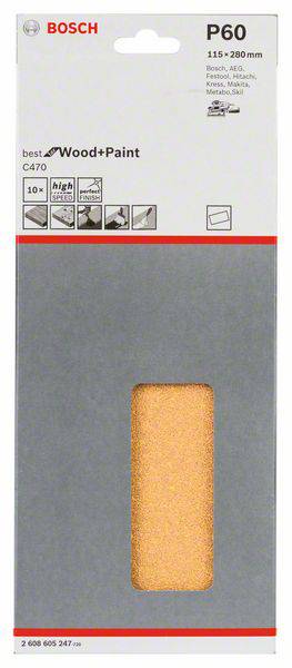 Bosch Accessories Best for Wood 2608605247 Schwingschleifpapier ungelocht Körnung 60 (L x B) 280mm x 115mm 10St.