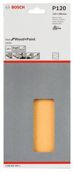 Bosch Accessories Best for Wood 2608605249 Schwingschleifpapier ungelocht Körnung 120 (L x B) 280mm x 115mm 10St.