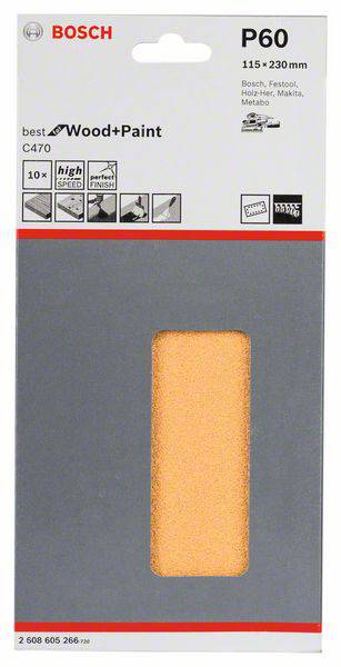 Bosch Accessories Best for Wood 2608605266 Schwingschleifpapier mit Klett, gelocht Körnung num 60 (L x B) 230mm x 115mm 10St.