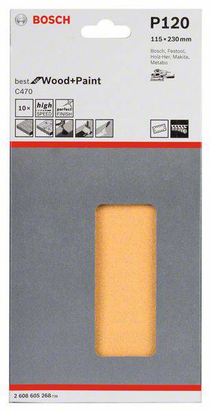 Bosch Accessories Best for Wood 2608605268 Schwingschleifpapier mit Klett, gelocht Körnung num 120 (L x B) 230mm x 115mm 10St.