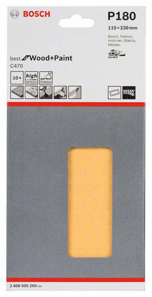 Bosch Accessories Best for Wood 2608605269 Schwingschleifpapier mit Klett, gelocht Körnung num 180 (L x B) 230mm x 115mm 10St.