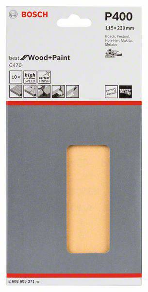 Bosch Accessories Best for Wood 2608605271 Schwingschleifpapier mit Klett, gelocht Körnung num 400 (L x B) 230mm x 115mm 10St.