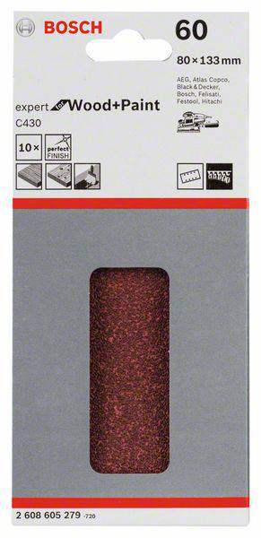 Bosch Accessories Expert for Wood 2608605279 Schwingschleifpapier mit Klett, gelocht Körnung (num) 60 (L x B) 133mm x 80mm 10St.