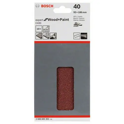Bosch Accessories Expert for Wood 2608605302 Schwingschleifpapier mit Klett, gelocht Körnung (num) 40 (L x B) 185mm x 93mm 10St. Bosch Accessories Expert for Wood 2608605302 Schwingschleifpapier mit Klett, gelocht Körnung (num) 40 (L x B) 185mm x 93mm 10St.