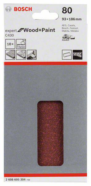 Bosch Accessories Expert for Wood 2608605304 Schwingschleifpapier mit Klett, gelocht Körnung (num) 80 (L x B) 185mm x 93mm 10St.