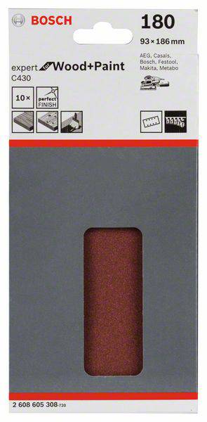 Bosch Accessories Expert for Wood 2608605308 Schwingschleifpapier mit Klett, gelocht Körnung (num) 180 (L x B) 185mm x 93mm 10St.