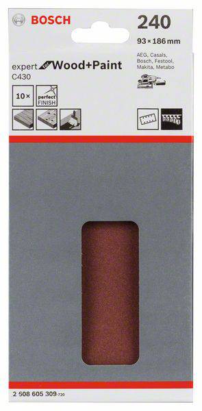 Bosch Expert for Wood 2608605309 Schwingschleifpapier mit Klett, gelocht Körnung (num) 240 (L x B) 186 mm x 93 mm 10 St.
