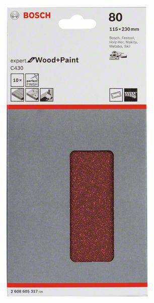 Bosch Accessories Expert for Wood 2608605317 Schwingschleifpapier mit Klett, gelocht Körnung (num) 80 (L x B) 230mm x 115mm 10St.