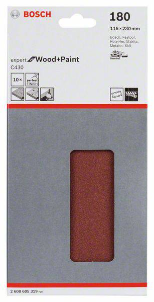 Bosch Accessories Expert for Wood 2608605319 Schwingschleifpapier mit Klett, gelocht Körnung (num) 180 (L x B) 230mm x 115mm 10St.