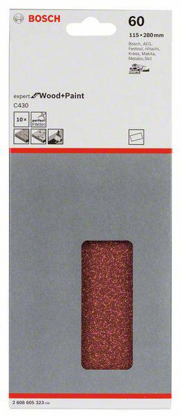 Bosch Accessories Expert for Wood 2608605323 Schwingschleifpapier ungelocht Körnung (num) 60 (L x B) 280mm x 115mm 10St.