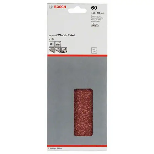 Bosch Accessories Expert for Wood 2608605323 Schwingschleifpapier ungelocht Körnung (num) 60 (L x B) 280mm x 115mm 10St. Bosch Accessories Expert for Wood 2608605323 Schwingschleifpapier ungelocht Körnung (num) 60 (L x B) 280mm x 115mm 10St.