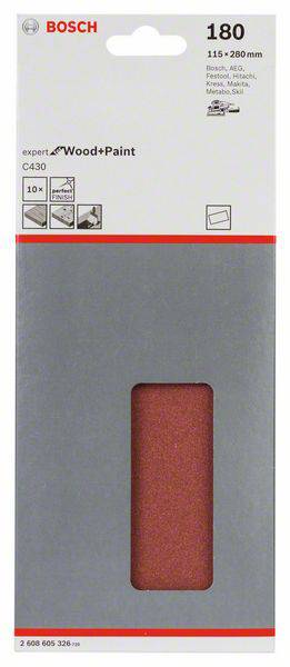 Bosch Accessories Expert for Wood 2608605326 Schwingschleifpapier ungelocht Körnung (num) 180 (L x B) 280mm x 115mm 10St.